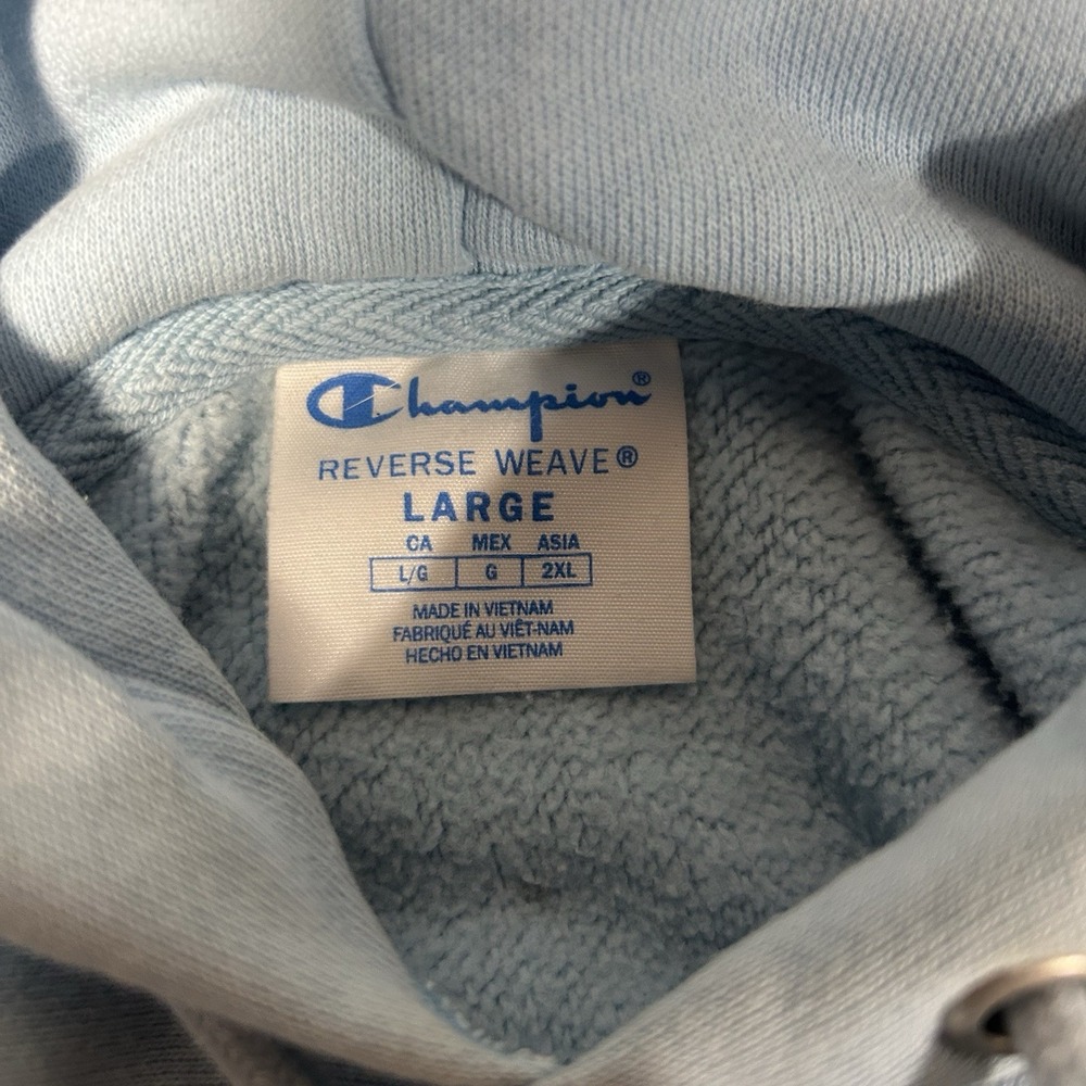Champion Reverse Weave Triple Script Logo Pullover Hoodie Large Light Blue - Picture 8 of 8